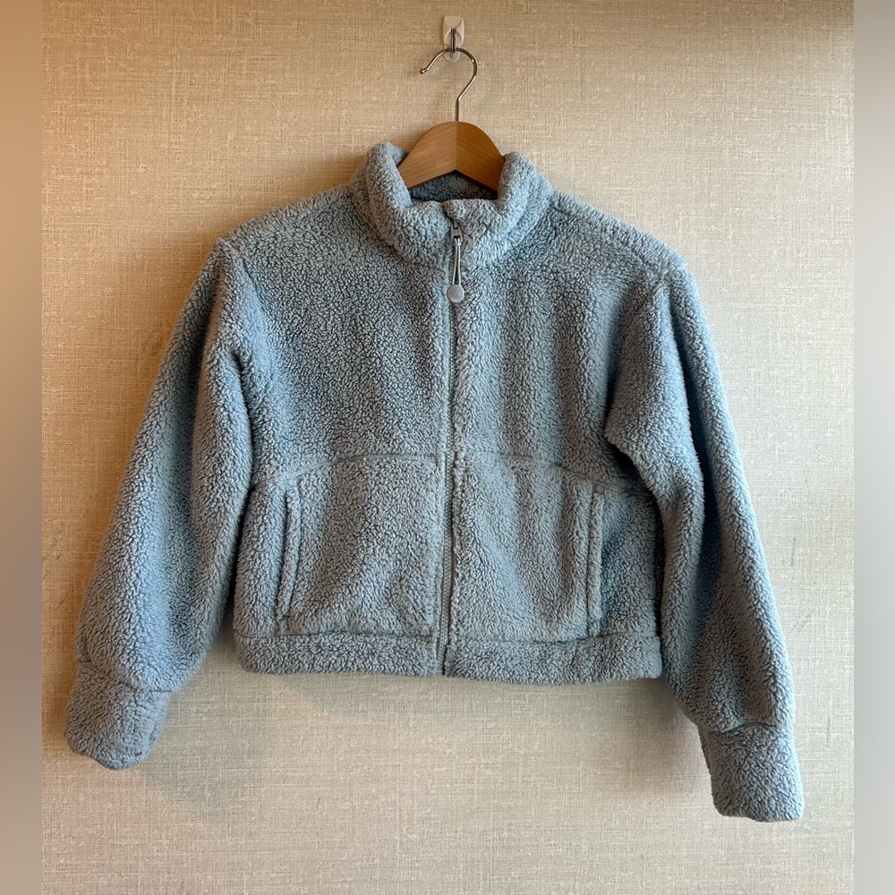 Athleta Girl Sherpa Fleece Jacket M/8-10 Stratford Blue Full Zip Pockets ($75)